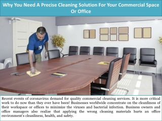 Why You Need A Precise Cleaning Solution For Your Commercial Space Or Office