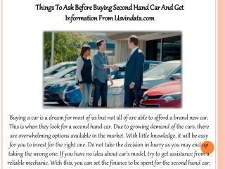 Things To Ask Before Buying Second Hand Car And Get Information From Usvindata.com
