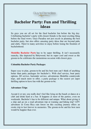 Bachelor Party: Fun and Thrilling Ideas