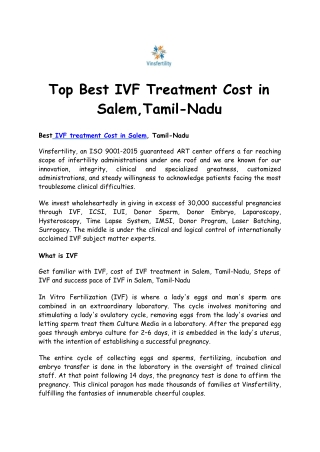 Top Best IVF Treatment Cost in Salem, Tamil-Nadu