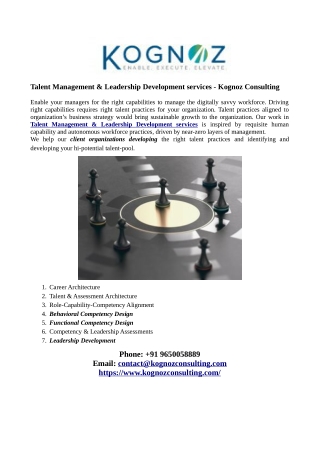 Talent Management & Leadership Development services - Kognoz Consulting