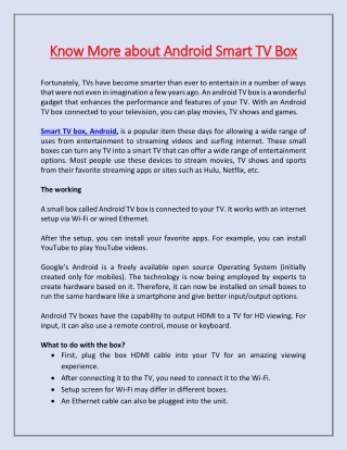 Know More about Android Smart TV Box