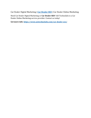 Car Dealer Digital Marketing | Car Dealer SEO | Car Dealer Online Marketing