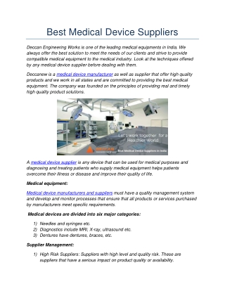 Best Medical Device Suppliers