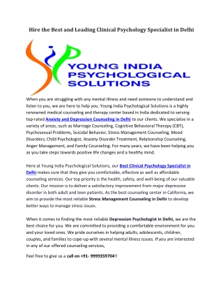 Psychology Specialist in Delhi