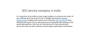 Seo service company in India