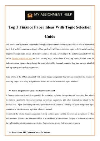 Top 3 Finance Paper Ideas With Topic Selection Guide