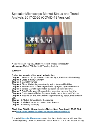 Specular Microscope Market Status and Trend Analysis 2017-2026