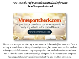 How To Get The Right Car Deals With Updated Information From Vinreportcheck.com?