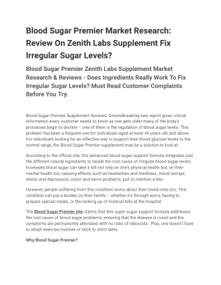 Blood Sugar Premier Market Research - Review On Zenith Labs Supplement Fix Irregular Sugar Levels?