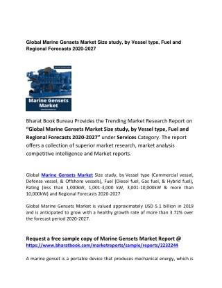 Global Marine Gensets Market Size study and Forecast 2020-2027