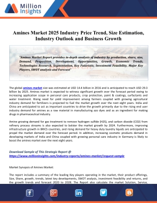 Amines Market 2025 Analysis, Key Growth Drivers, Challenges, Leading Key Players Review, Demand