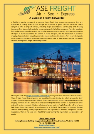 A Guide on Freight Forwarder