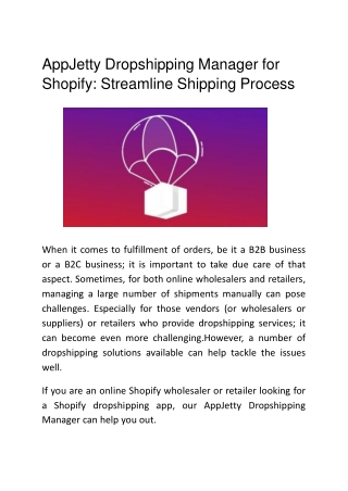 AppJetty Dropshipping Manager for Shopify: Streamline Shipping Process