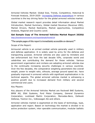 Armored Vehicles Market 2020 Global Size, Share, Regional Trends and Comprehensive Research Study 2025