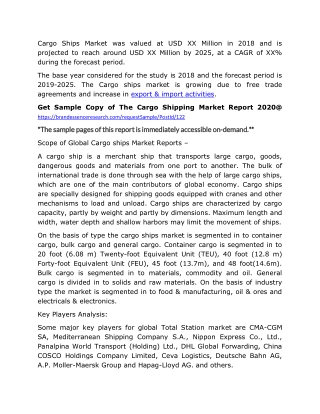 Cargo Shipping Market 2020 Global Size, Share, Regional Trends and Comprehensive Research Study 2025