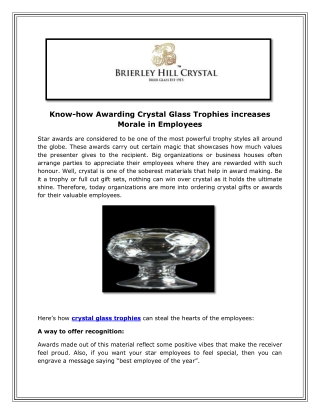 Know-how Awarding Crystal Glass Trophies increases Morale in Employees