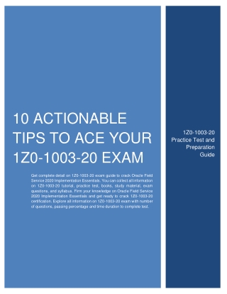 [USEFUL] 10 Actionable Tips to Ace Your 1Z0-1003-20 Exam