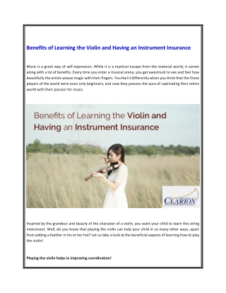 Benefits of learning the violin and having an instrument insurance