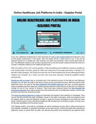 Online Healthcare Job Platforms In India - Ozajobs Portal