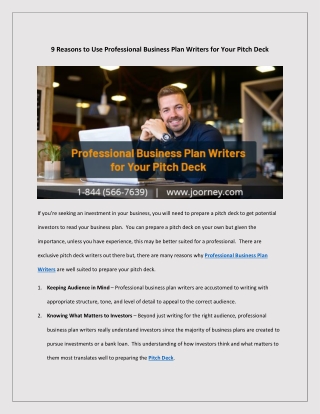 9 Reasons to Use Professional Business Plan Writers for Your Pitch Deck