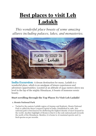 Best Places to Visit Leh Ladakh