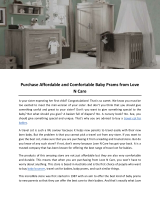 Purchase Affordable and Comfortable Baby Prams from Love N Care