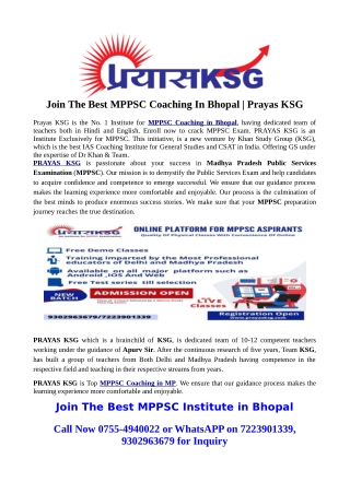 Join The Best MPPSC Coaching In Bhopal | Prayas KSG