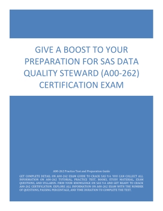 Give a Boost to Your Preparation for SAS Data Quality Steward (A00-262) Certification Exam