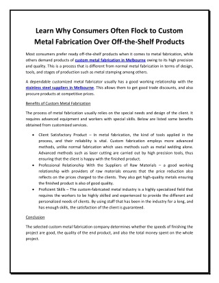 Learn Why Consumers Often Flock to Custom Metal Fabrication Over Off-the-Shelf Products