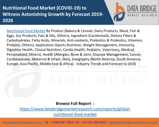 Nutritional Food Market (COVID-19) to Witness Astonishing Growth by Forecast 2019-2026