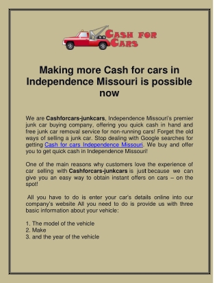 Making more Cash for cars in Independence Missouri is possible now
