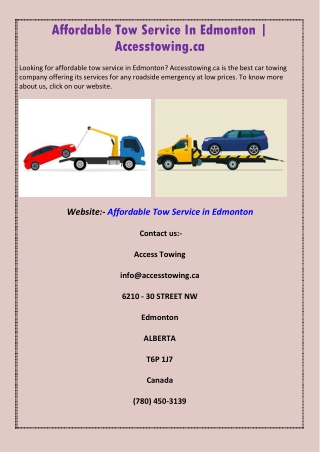 Affordable Tow Service In Edmonton | Accesstowing.ca
