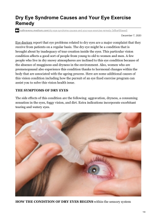 Dry Eye Syndrome Causes and Your Eye Exercise Remedy