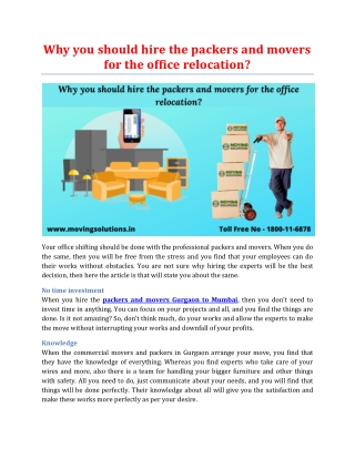 Why you should hire the packers and movers for the office relocation?