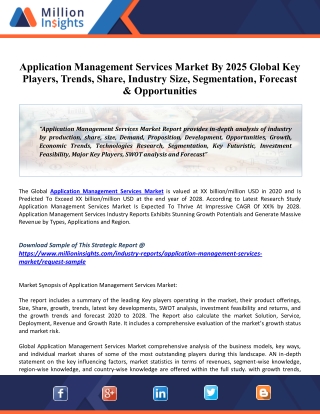 Application Management Services Market 2020 Key Players, Industry Overview, Supply Chain And Analysis To 2025