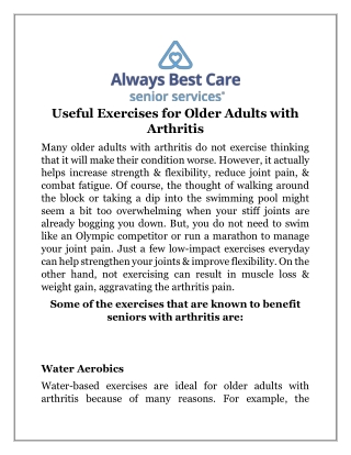 Useful Exercises for Older Adults with Arthritis