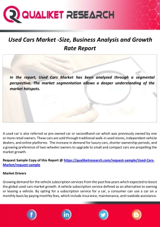 Used Cars Market Size, Scope, Demand, Growth and Forecast Report to 2027