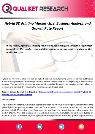 Hybrid 3D Printing Market Size, Growth Strategies and Forecast Report to 2027