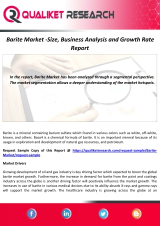 Barite Market 2020 - Size, Share, Growth Analysis and Forecast Report by 2027