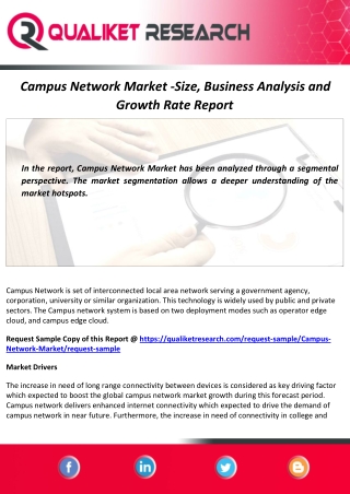 Campus Network Market Size, Scope, Growth Analysis and Forecast Report to 2027