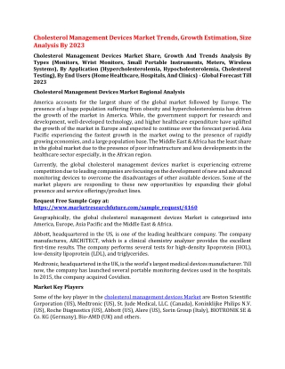Cholesterol Management Devices Market Trends, Growth Estimation, Size Analysis By 2023