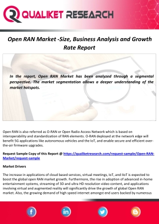 Open RAN Market 2020 - Global Size, Industry Analysis and Forecast Report
