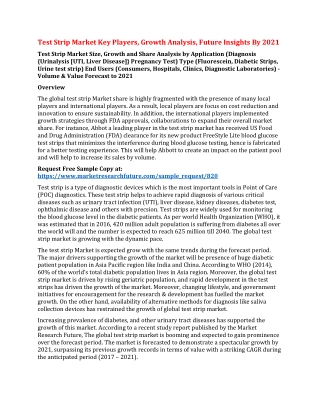 Test Strip Market Key Players, Growth Analysis, Future Insights By 2021