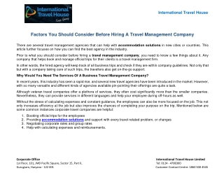 Factors You Should Consider Before Hiring A Travel Management Company