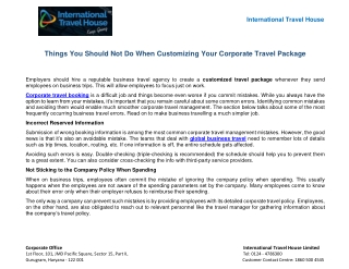 Things You Should Not Do When Customizing Your Corporate Travel Package