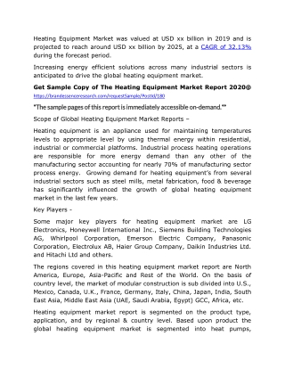 Heating Equipment Market 2020: Global Key Players, Trends, Share, Industry Size, Segmentation, Forecast To 2026