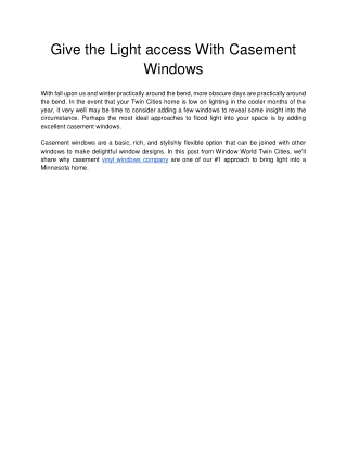 Give the Light access With Casement Windows