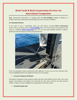 Book Yacht & Boat Construction Services via Innovation3 Composites