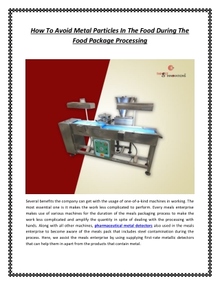 How To Avoid Metal Particles In The Food During The Food Package Processing